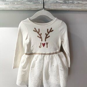 Girls White and Gold Long Sleeve Holiday dress